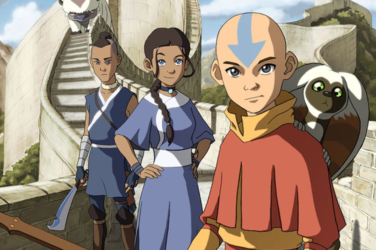 Avatar Aang, Momo, Katara, Sokka, and Appa