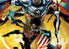 Marvel super hero Captain America, Spectrum, Patriot, Blue Marvel, Misty Knight, and Deathlok