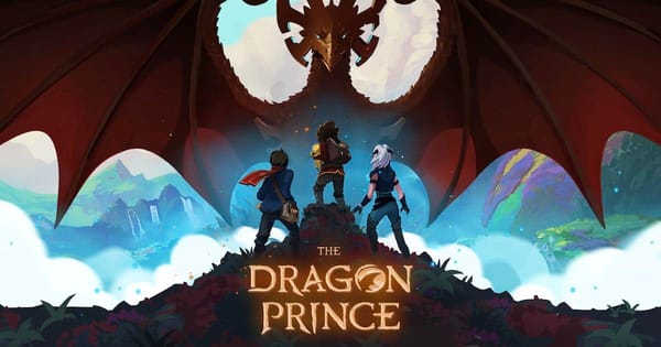 The Draong Prince poster featuring a dragon, Rayla, Ezran, and Callum