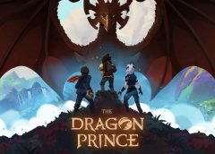 The Draong Prince poster featuring a dragon, Rayla, Ezran, and Callum
